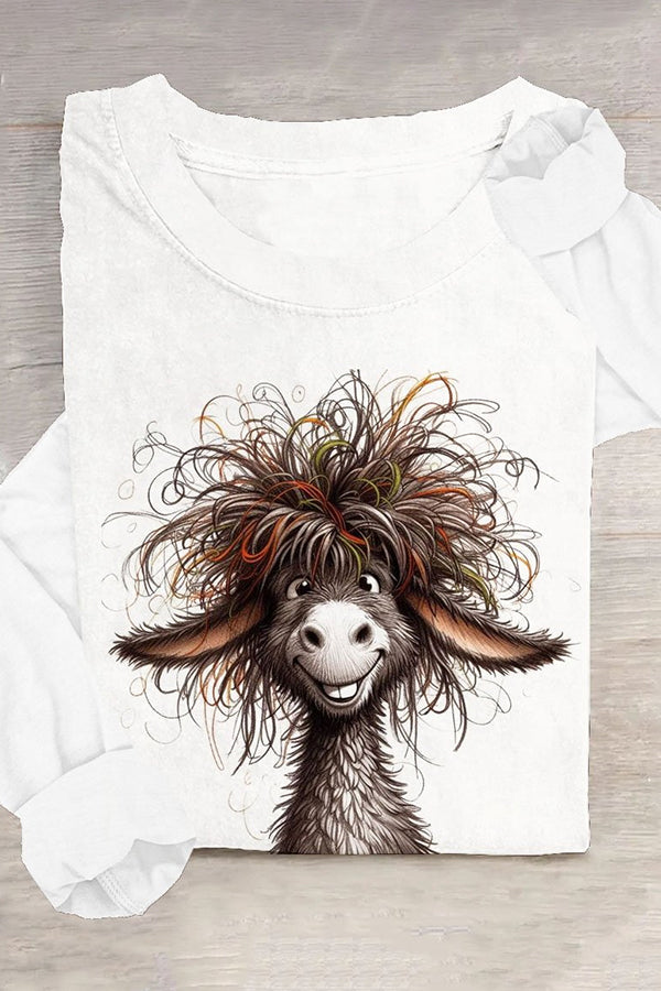 Fashion Casual Animal Pattern Crew Neck Long Sleeve T-Shirt