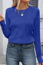 Women's Crew Neck Long Sleeve Solid Color Regular Micro-Elastic Loose Blouse