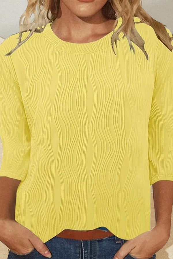 Fashion Casual Solid Color Crew Neck Three Quarter Sleeve T-Shirt