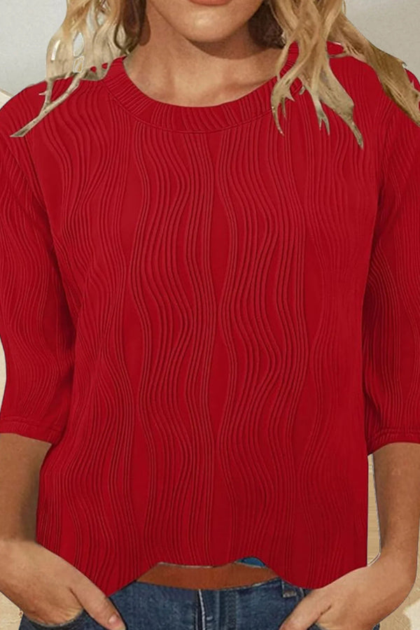 Fashion Casual Solid Color Crew Neck Three Quarter Sleeve T-Shirt