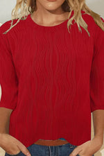 Fashion Casual Solid Color Crew Neck Three Quarter Sleeve T-Shirt