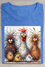 Fashion Casual Cute Chicken Animal Pattern Crew Neck Short Sleeve Cotton T-Shirt