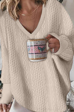Fashion Casual V Neck Solid Color Jacquard Sweatshirt
