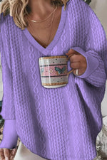 Fashion Casual V Neck Solid Color Jacquard Sweatshirt