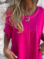 Cotton And Linen Casual Plain Short Dress