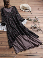 Floral Print V-neck Long Sleeves Midi Dress
