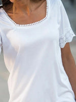 Solid Color Square Neck Lace Short Sleeves T-shirt