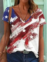 American Flag Print V-neck Short Sleeves T-shirt