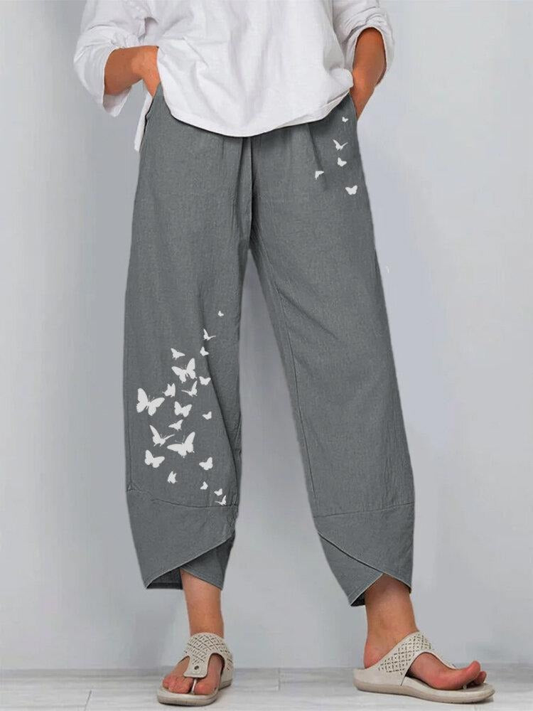 Women's Butterfly Print Summer Wide Leg Pants