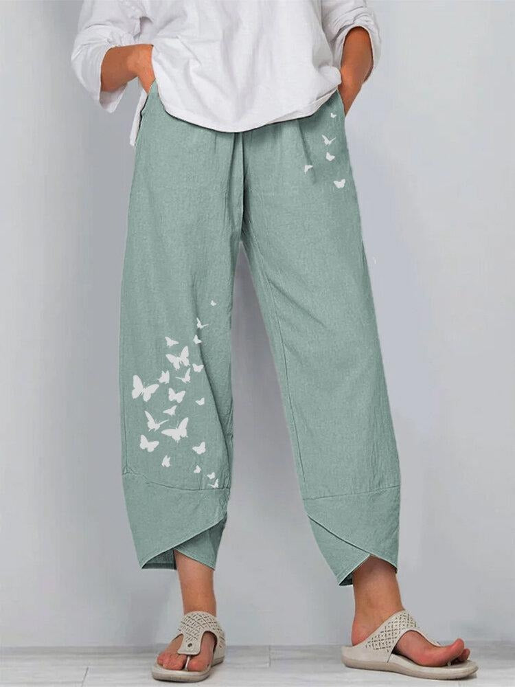 Women's Butterfly Print Summer Wide Leg Pants