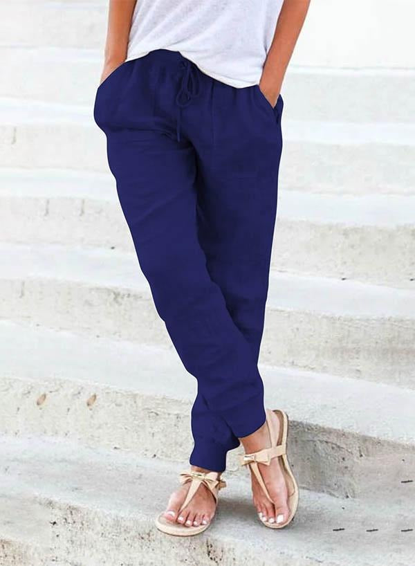 Damen-Freizeithose in Unifarbe mit Taschen, locker geschnitten