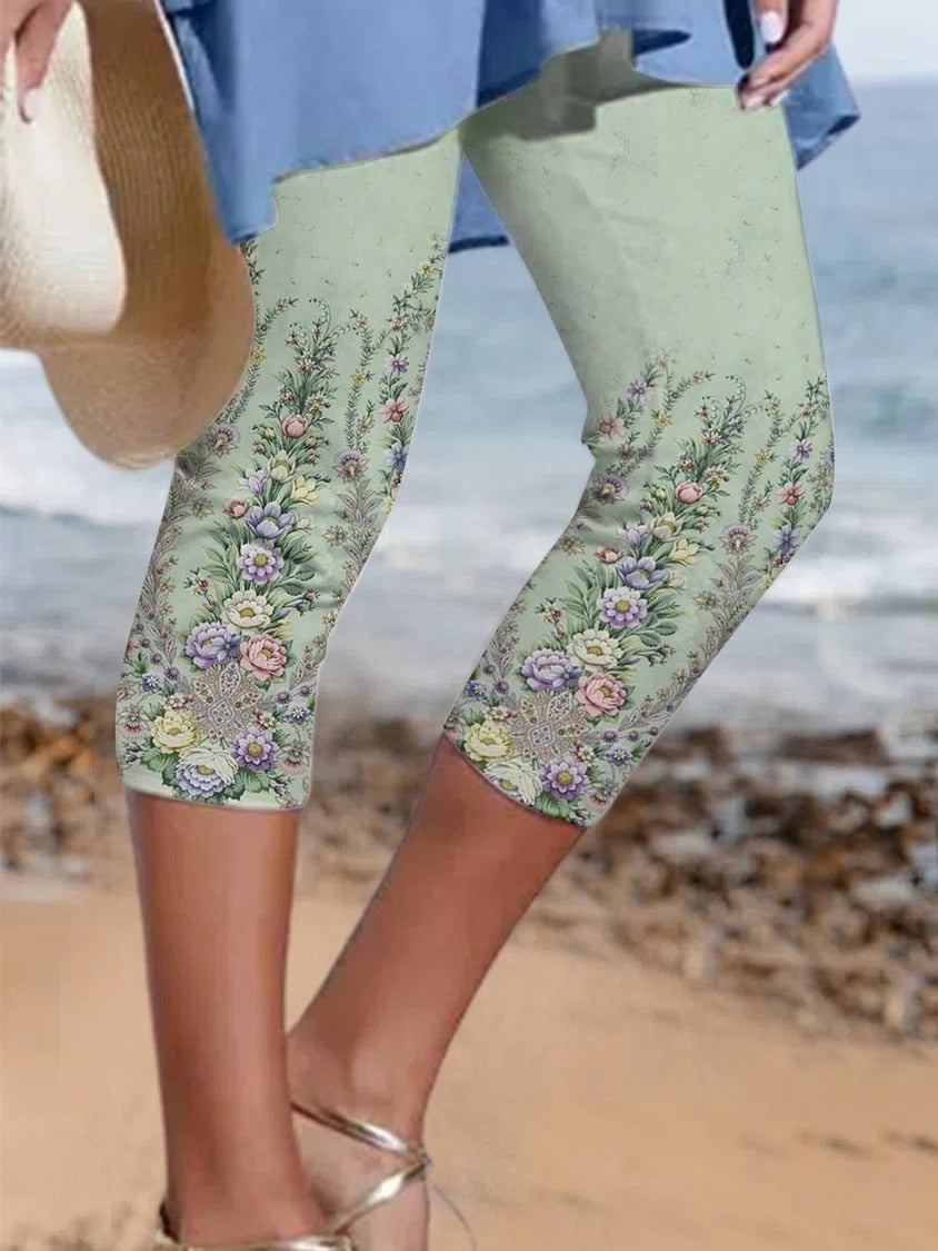 Floral Print Beach Cropped Leggings