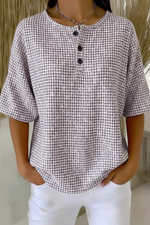 Women's Vintage Plaid Texture Art Pattern Print Casual Waffle Cotton Shirt
