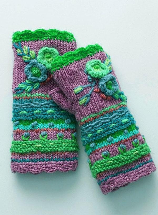 Gants chauds décontractés en tricot à fleurs