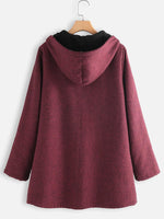 Solid Color Hooded Zipper Long Sleeves Fleece Warm Coat