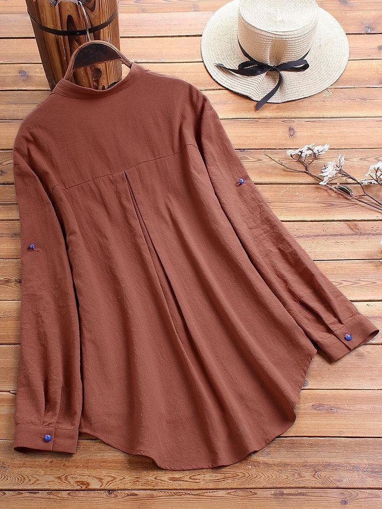 Damen-Langarmshirt mit Kragen und Katzenprint