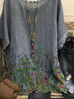 Floral Print Round Neck Short Sleeves T-shirt