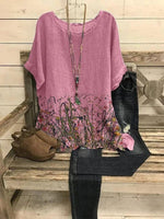 Floral Print Round Neck Short Sleeves T-shirt