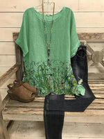 Floral Print Round Neck Short Sleeves T-shirt