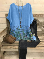 Floral Print Round Neck Short Sleeves T-shirt