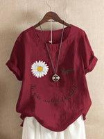 Daisy Letter Print Round Neck Short Sleeves T-shirt