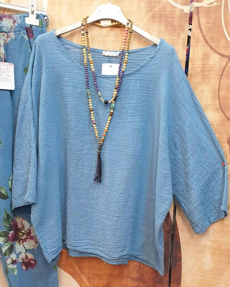 Ensemble deux pièces décontracté à imprimé floral et manches 3/4