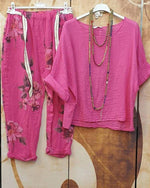 Ensemble deux pièces décontracté à imprimé floral et manches 3/4