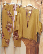 Ensemble deux pièces décontracté à imprimé floral et manches 3/4