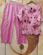 Floral Print Casual Half Sleeves Two Piece Suit