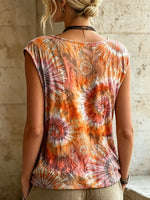 Women's Tie-Dye Sunburst Print Button Detail Sleeveless Top