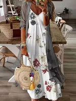 Loosen V Neck Floral Print Casual Two Piece Dresses