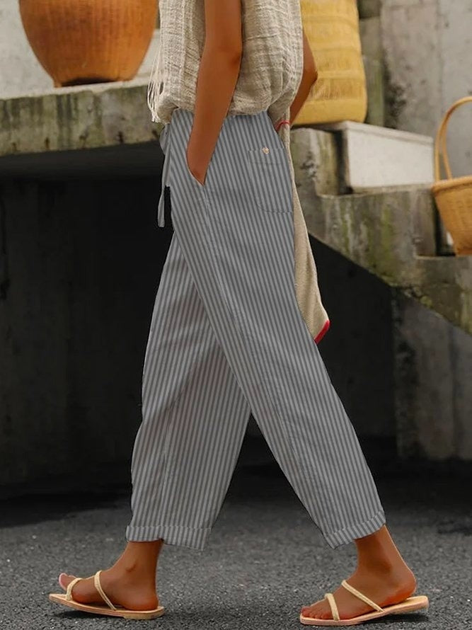 Stripe Loose Casual Pants with Pockets