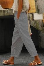 Stripe Loose Casual Pants with Pockets