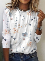 Country Casual Crew Neck Floral Printed Long Sleeves Blouse