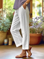 Plain Loose Cotton Pocket Casual Pants