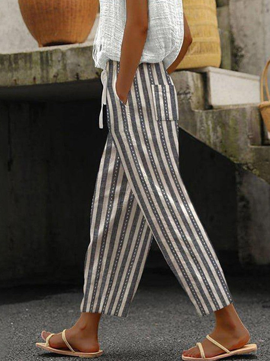 Striped Elastic Waistband Loose Pants