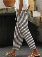 Striped Elastic Waistband Loose Pants