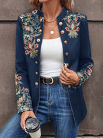 Popular Floral Print Collarless Outerwear