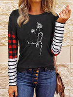 Cat Print Plaid Stripe Patchwork Long Sleeves Sweatshirt