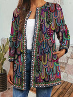 Vintage Ethnic Print Casual Long Sleeves Cardigan