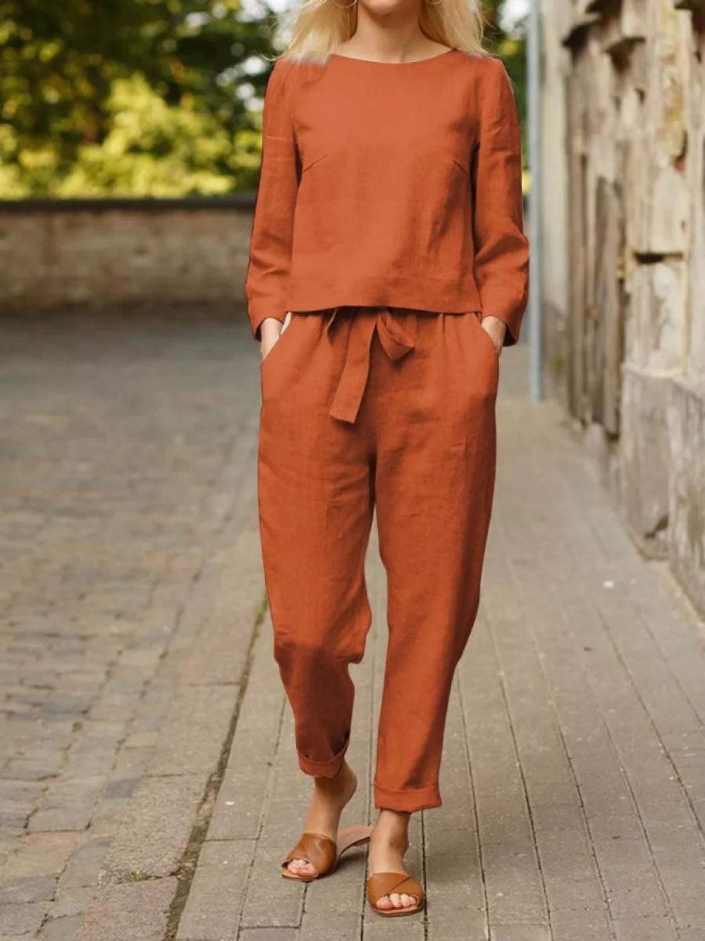 Solid Color Casual Long Sleeves Two Piece Suit