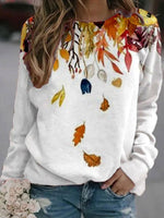 Leaf Print Crew Neck Casual Long Sleeves Sweatshirt