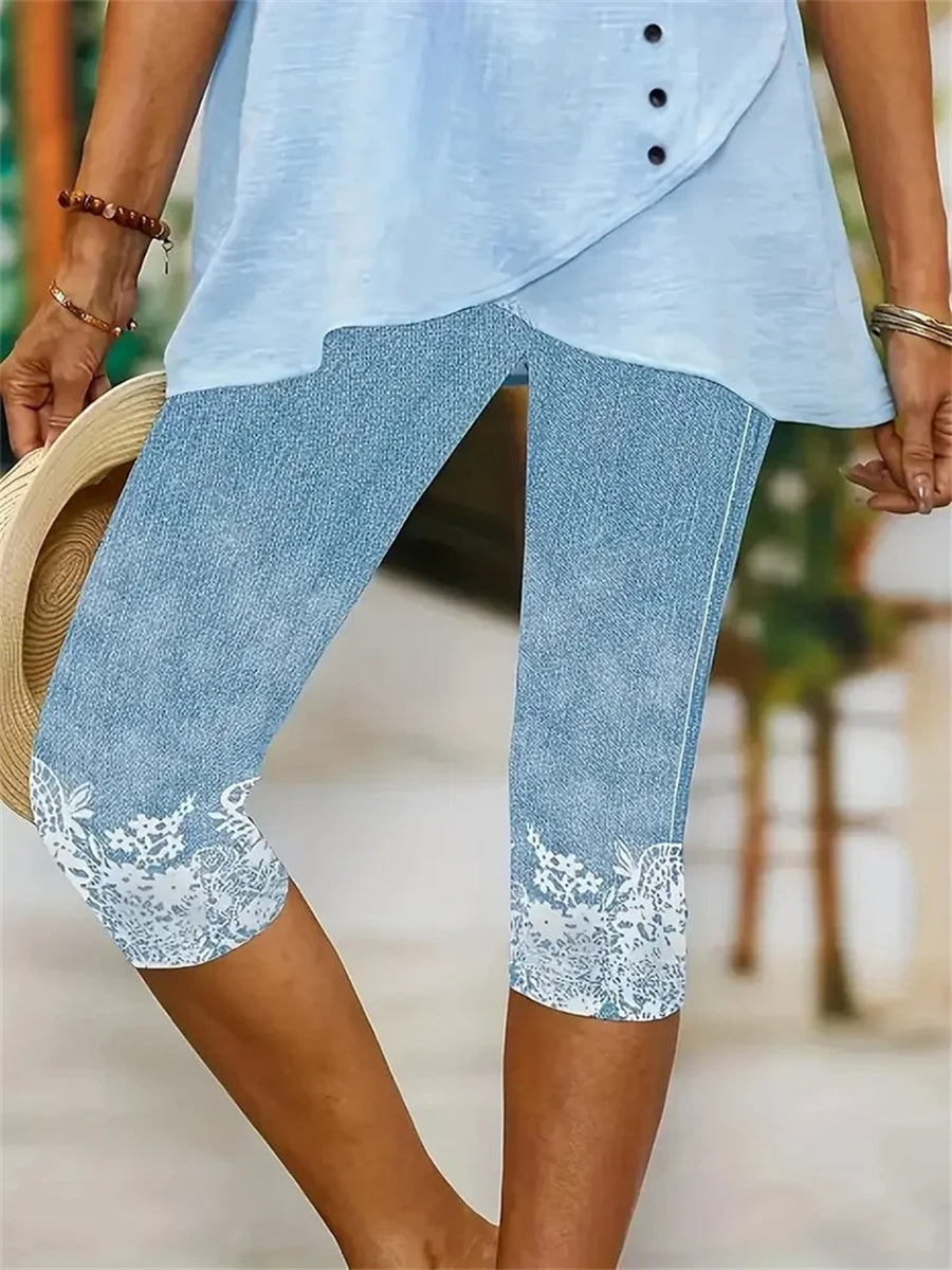 Lace Floral Print Casual Pants