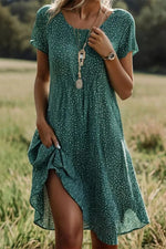 Polka Dots Round Neck Short Sleeve Casual Comfy Midi Dress