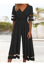 Solid Black V-neck Half Sleeve Jumpsuit