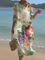 Floral Print Round Neck Half Sleeve Maxi Dress