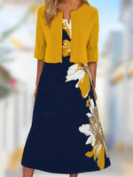 Floral Print V-neck Half Sleeves Two Piece Mini Dress