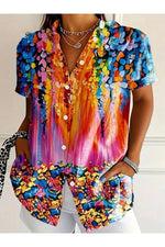 Multi-color Tie-dye V-neck Short Sleeves Blouse