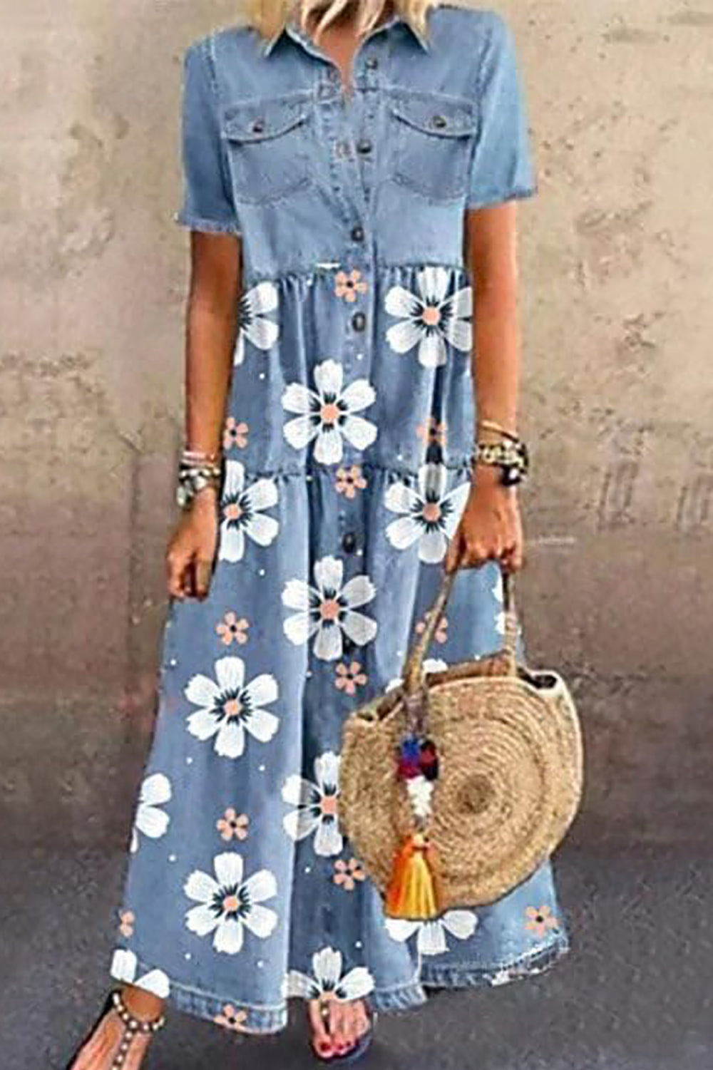 Denim Print Maxi Dress
