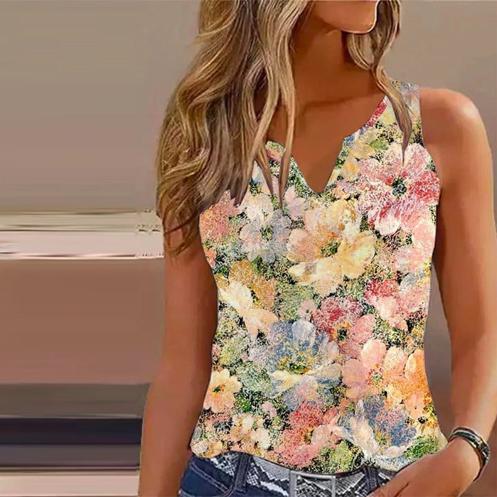 Multicolor Floral V-Neck Sleeveless Tank